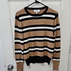 Magaschoni Women’s Striped Lightweight Knit Sweater Button Cuff Size Small